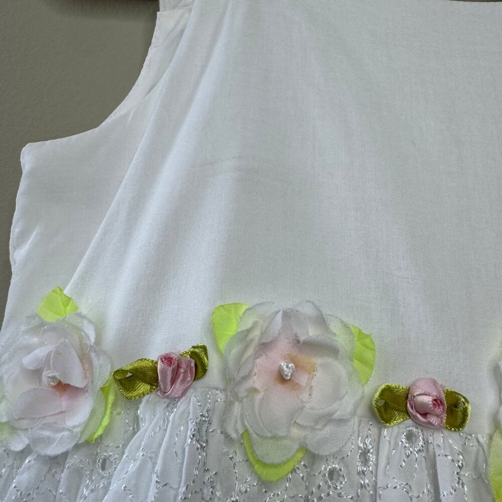 ORIGAMI White Eyelet Dress Girls 3T 3 Floral Waist Cotton Toddler Girl Fancy - Picture 5 of 10